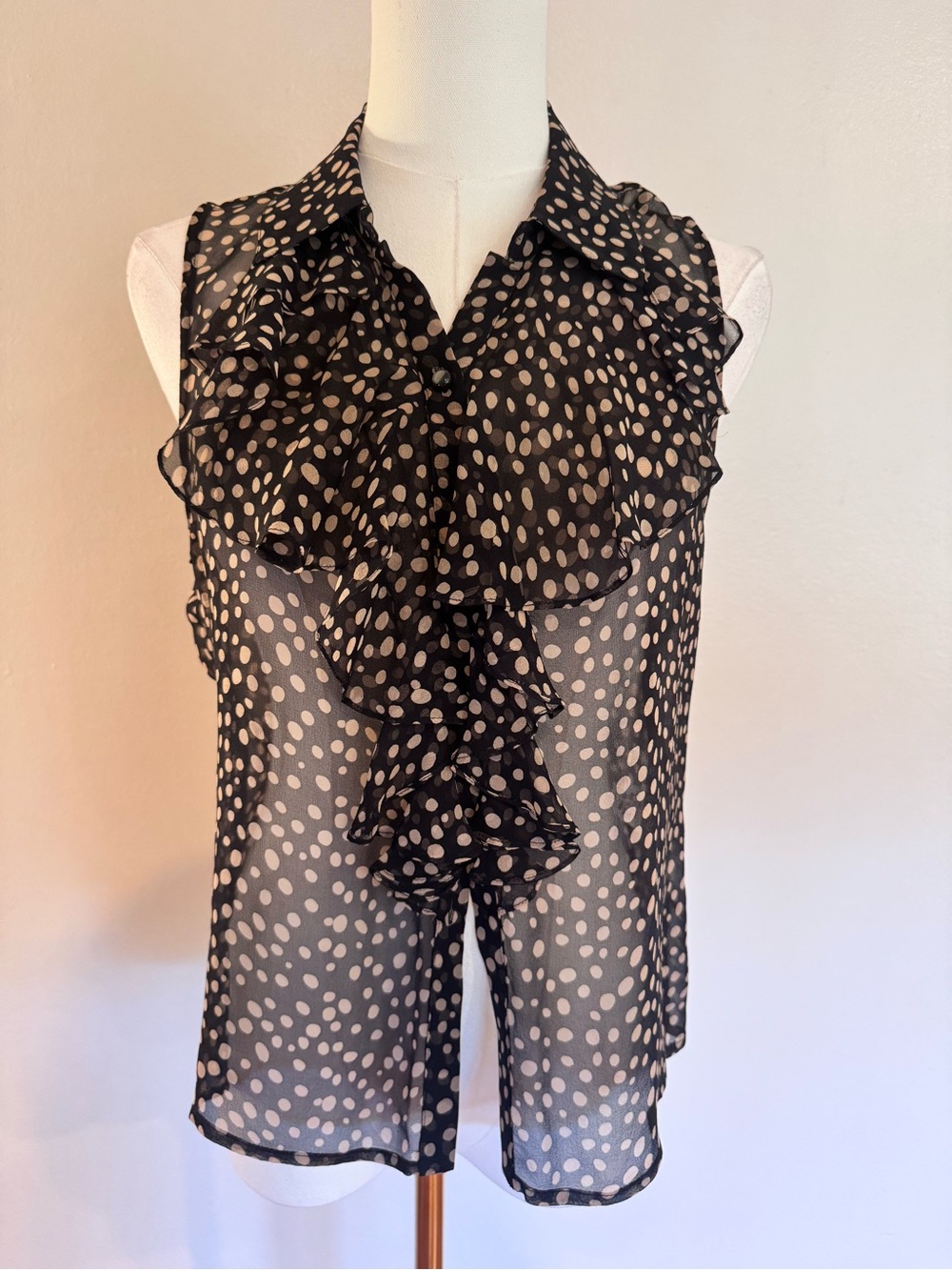 Vintage Bloomingdale’s 100% Silk Polka Dot Ruffle Blouse Size 8